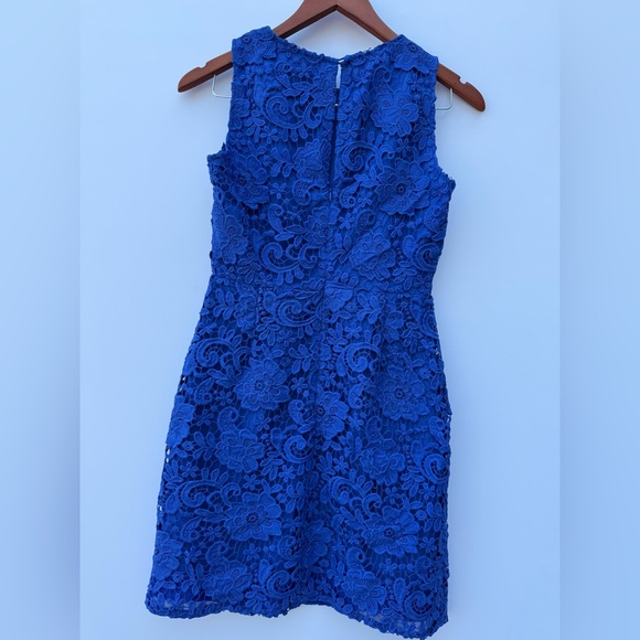 J.Crew Floral Lace Sleeveless Sheath Mini Dress Cocktail Party Royal Blue SZ 4P - Picture 14 of 14